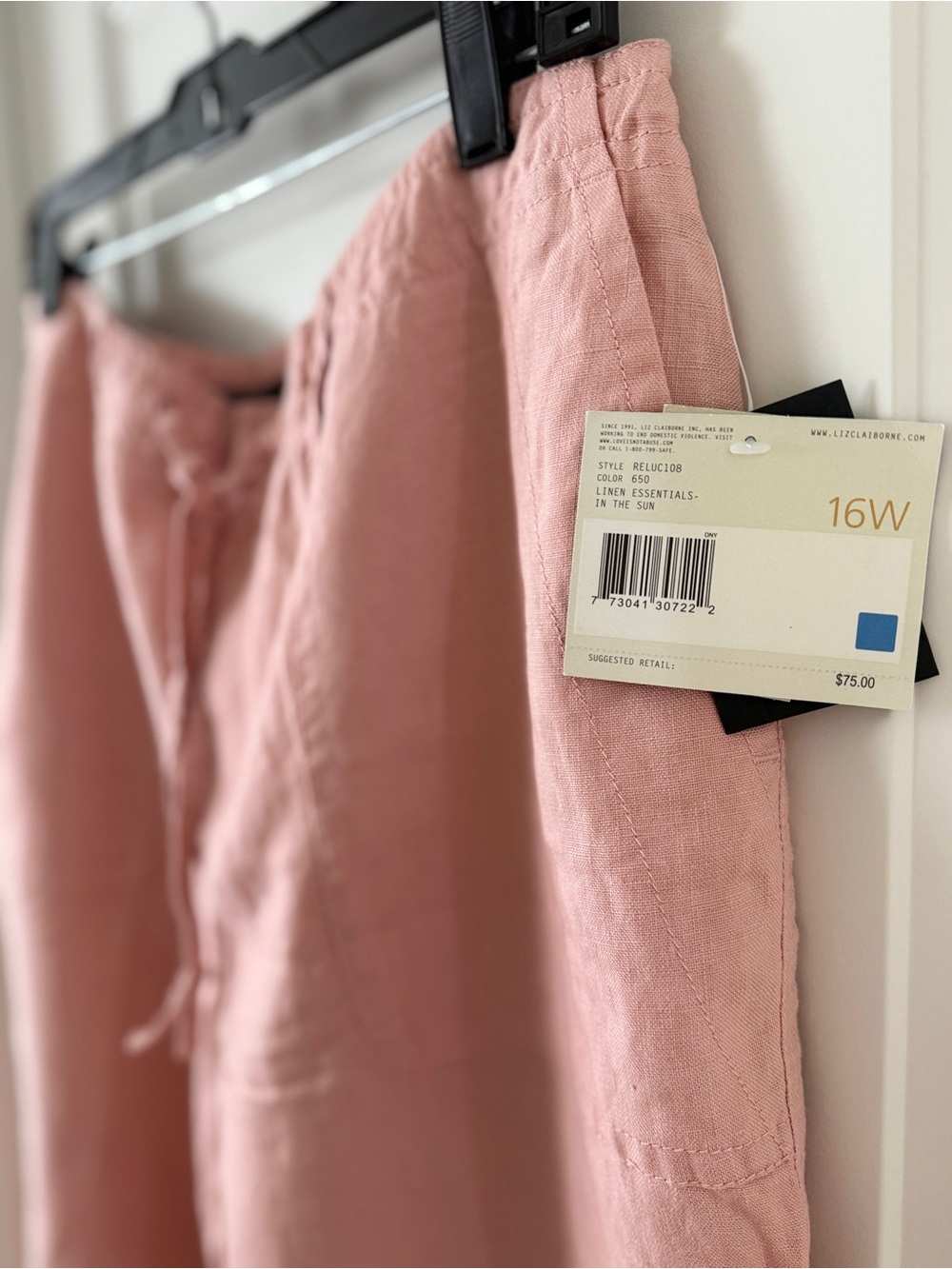 Liz Claiborne Blush Pink Linen-Blend Cropped Pants